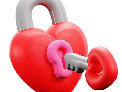 Red Heart Shaped Lock And Key Decorative Ornament Set With Pink Keyhole 3d model