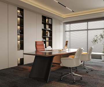 modern general manager office boss office desk chair office bookcase 3d model