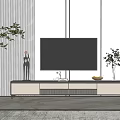 Modern TV Stand With Flat Screen TV Storage Drawers And Decorative Plants In Living Room
