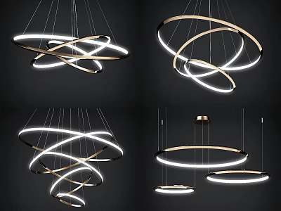 Modern Contemporary Hanging Chandeliers With Circular LED Rings And Metallic Frames 3d model