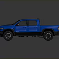 Blue Pickup Truck With Modern Front Grille Cargo Bed And Off Road Tires