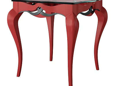 Red Side Table With Unique Curved Legs And Glass Top Design 3d model