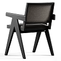 Modern Upholstered Dining Chair With Walnut Frame Beige Fabric Seat And Backrest Armrests