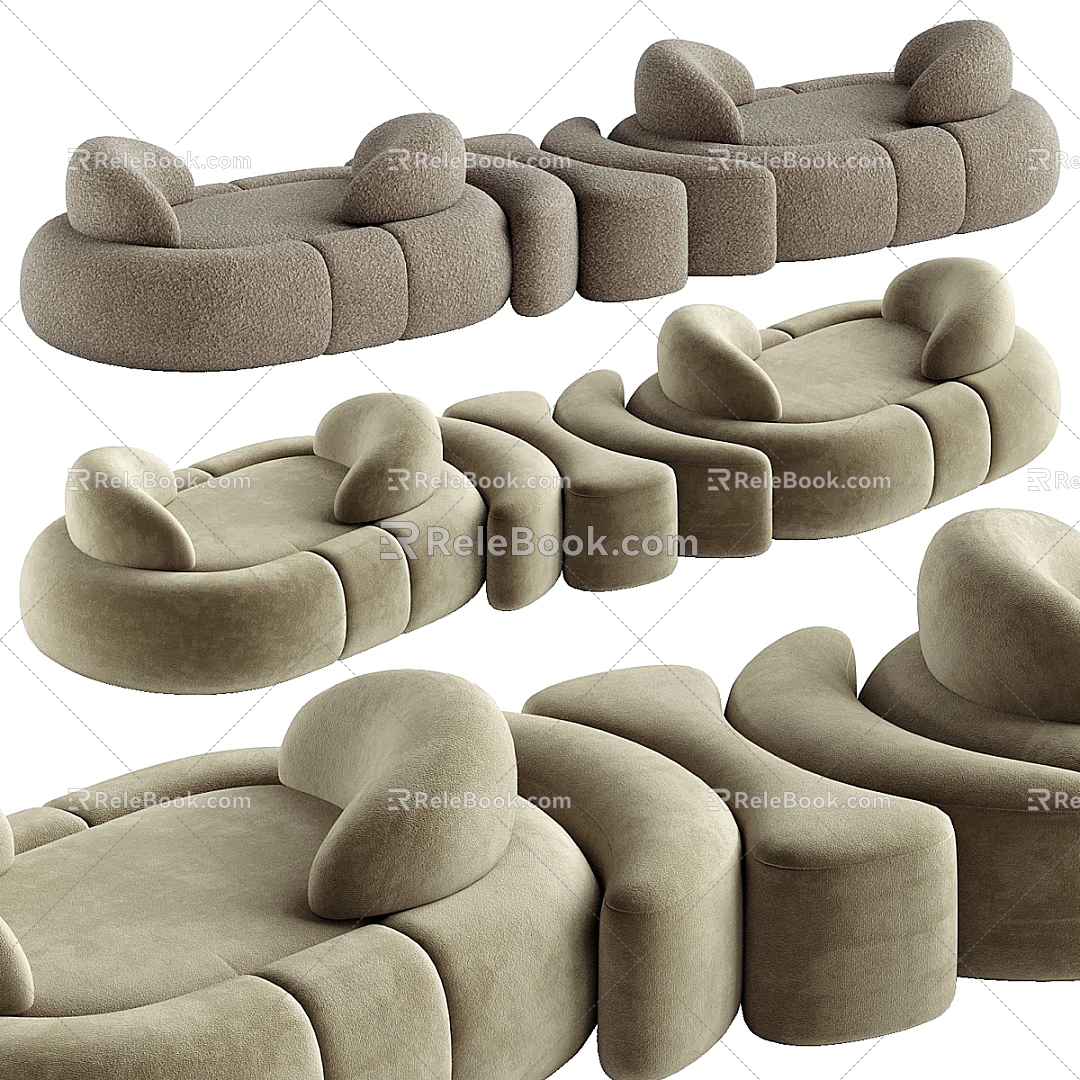 Moira Modern Shaped Sofa Fabric Multiplayer Sofa 3d model