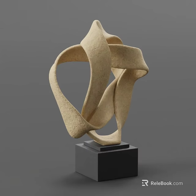 Modern Decorative Ornament Set With Abstract Twisted Beige Shape And Black Base 3d model 