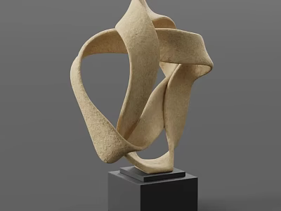 Modern Decorative Ornament Set With Abstract Twisted Beige Shape And Black Base 3d model