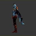 Blue Skinned Mythical Character With Horns Red Gold Armor And Blue Wings