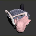 Game Anime Character With Pink Hair White Shirt Black Tie And Gray Pleated Skirt