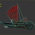 Unique Water Vessel With Red Sails White Sun Symbol And Decorative Hull Design