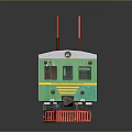 Green Model Train With Red Roof Details And Multiple Carriages On Shiny Display Surface