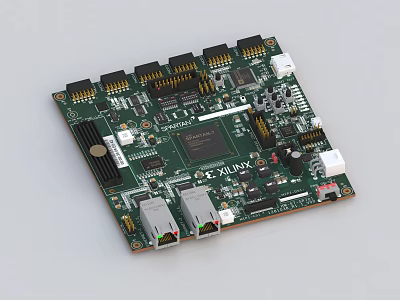 High Performance Circuit Board With Xilinx Chip Ethernet Ports And Electronic Components 3d model