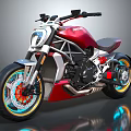 Ducati Motorcycle With Modern Red Body Black Seat And Colorful Metallic Wheels
