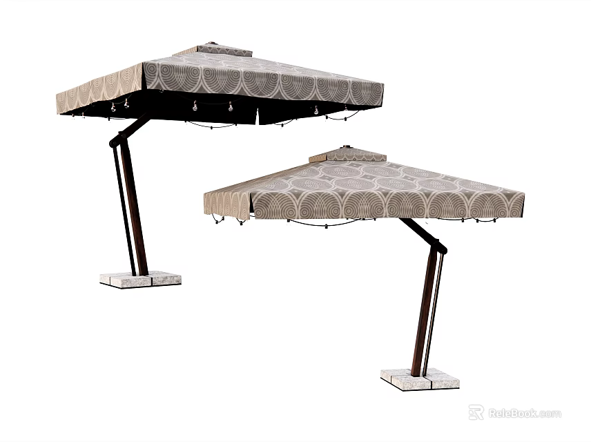 Outdoor Retractable Awning With Patterned Canopy Sturdy Metal Frame And Square Base 3d model 