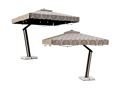 Outdoor Retractable Awning With Patterned Canopy Sturdy Metal Frame And Square Base 3d model