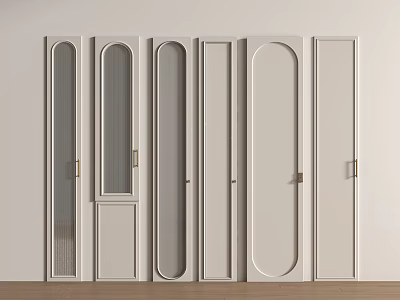 Light Beige Modern Interior Doors With Arch Rectangle Glass Panel Designs And Brass Handles 3d model