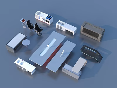 Modern Minimalist Household Furniture With Tables Chairs Cabinets Fridge And Counter For Home 3d model