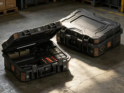 Tactical Weapon Storage Cases Featuring Open And Closed Design With Accessories In Warehouse 3d model