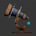 Vibrant Observation Equipment With Circular Glowing Blue Lens Orange Mechanical Arm And Decorative Base