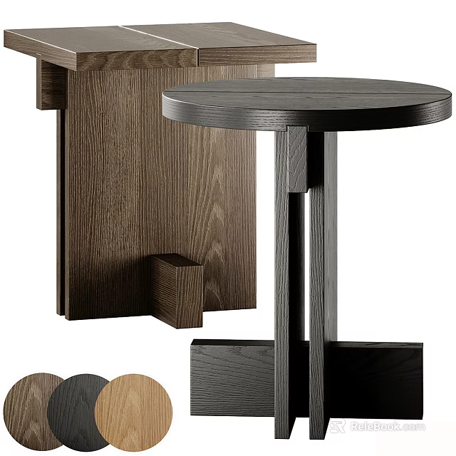 Modern Minimalist Side Table With Round Top And Solid Wooden Frame 3d model 