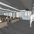School Modern Classroom With Teacher Teaching Students And Large Interactive Screen In Bright Environment 3d model