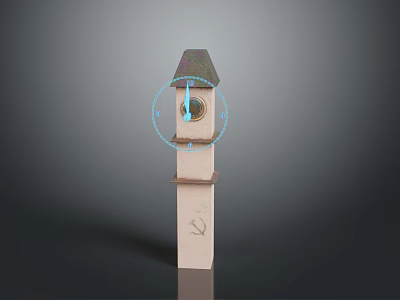 Wooden Birdhouse Building With Tower Like Structure Pointed Roof Circular Entrance And Blue Decorative Circles 3d model