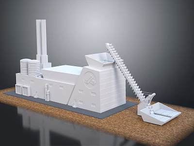 Industrial Factory Model With Chimney Stairs Pipes And Structural Design 3d model