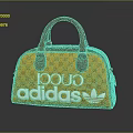 Adidas Stylish Bag in Orange Brown Pattern with White Three Leaf Logo and Leather Handle