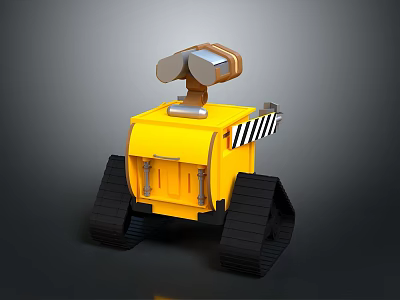 Yellow Robot Featuring Tracked Wheels Binocular Like Top Device And Striped Side Part 3d model