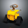 Yellow Robot Featuring Tracked Wheels Binocular Like Top Device And Striped Side Part