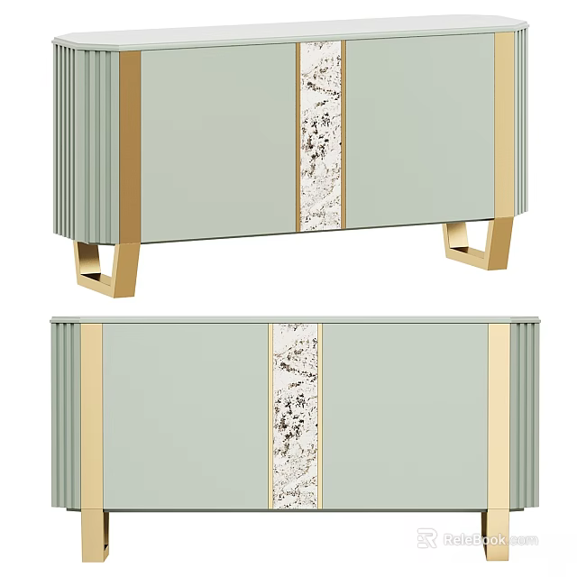 Modern Light Green Dresser with Golden Trim Decorative Panel and Elegant Legs 3d model 