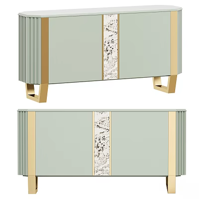 Modern Light Green Dresser with Golden Trim Decorative Panel and Elegant Legs 3d model