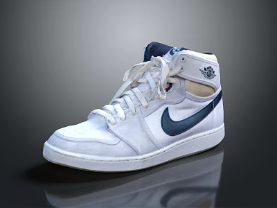 White High Top Casual Shoes Featuring Blue Logo White Laces And White Sole 3d model