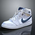 White High Top Casual Shoes Featuring Blue Logo White Laces And White Sole