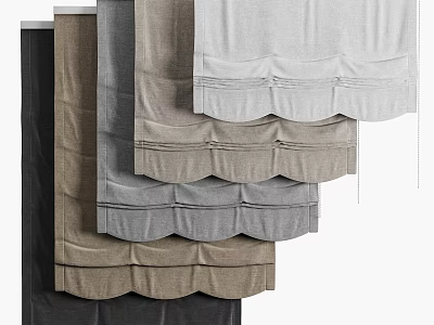 Modern Linen Curtains In Neutral Tones With Scalloped Edges And Multiple Shades 3d model