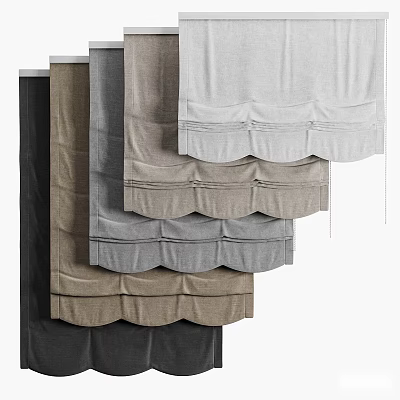 Modern Linen Curtains In Neutral Tones With Scalloped Edges And Multiple Shades 3d model