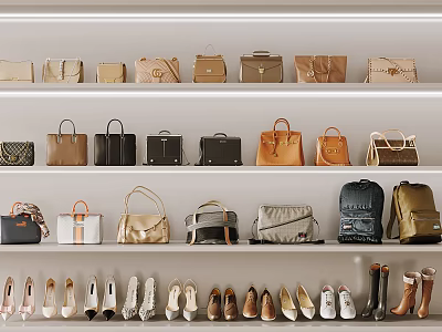 Fashionable Bags and Luggage Displayed on Shelves with Various Styles and Designs 3d model