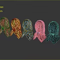 Colorful Patterned Scarves In Various Colors Arranged In A Row With Reflections