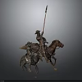 Armored Medieval Man On Horseback With Spear In Dynamic Action Pose