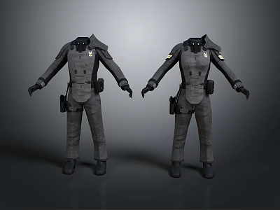 Gray Tactical Utility Life Clothing With Protective Helmet Shoulder Pads And Pockets 3d model