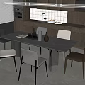 Modern Dining Table And Chairs Set In Kitchen Interior Design With Cabinets 3d model