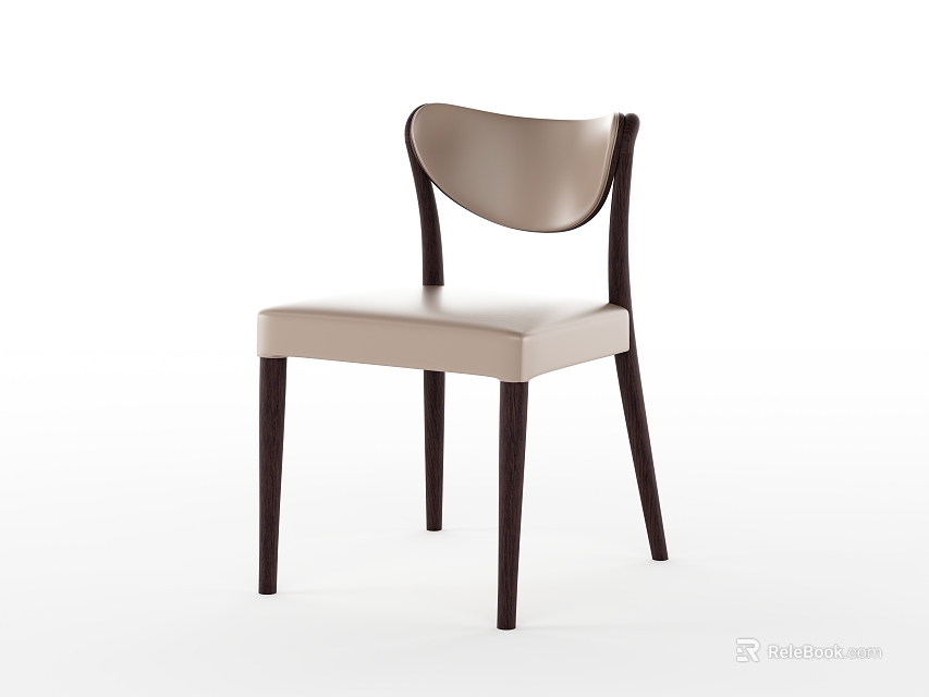Modern Upholstered Dining Chair With Light Colored Seat And Curved Dark Wooden Legs 3d model 