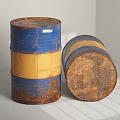 Industrial Storage Drums With Blue Yellow Striped Rusty Surface For Facility Use 3d model
