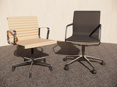 Modern Beige Striped And Black Office Chair With Metal Frame Armrests And Wheels 3d model