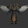 Mythical Armored Warrior With Angelic Wings And Ornate Gold Blue Red Accents