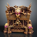 Ornate Golden Chest With Horns Purple Eyes And Skull Details