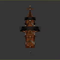 Wooden Pirate Ship Model With Black Sails And Skull Flag Detailed Design