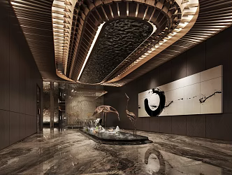 New Chinese Restaurant Chinese Restaurant Front Hall rockery Waterscape Crane Restaurant Entrance Chinese Screen Restaurant Aisle 3d model
