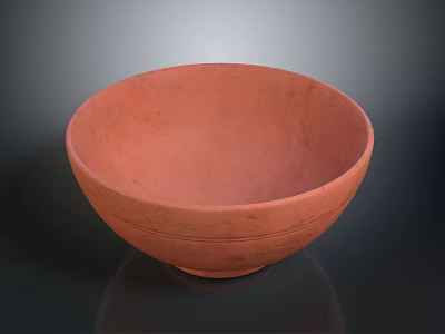 Handmade Red Clay Bowl With Simple Line Design As Home Furniture Decor Piece 3d model