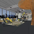 Modern Office Interior Design With Large Windows City View Modern Furniture And Woven Decor
