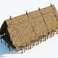 Various Angles Of Traditional Stilted Thatched House With Wooden Frames
